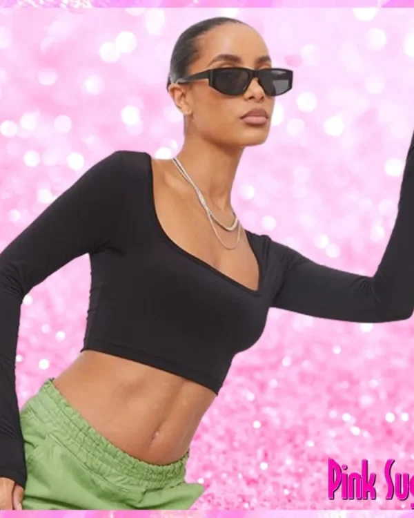 Square Neck Crop Top Black