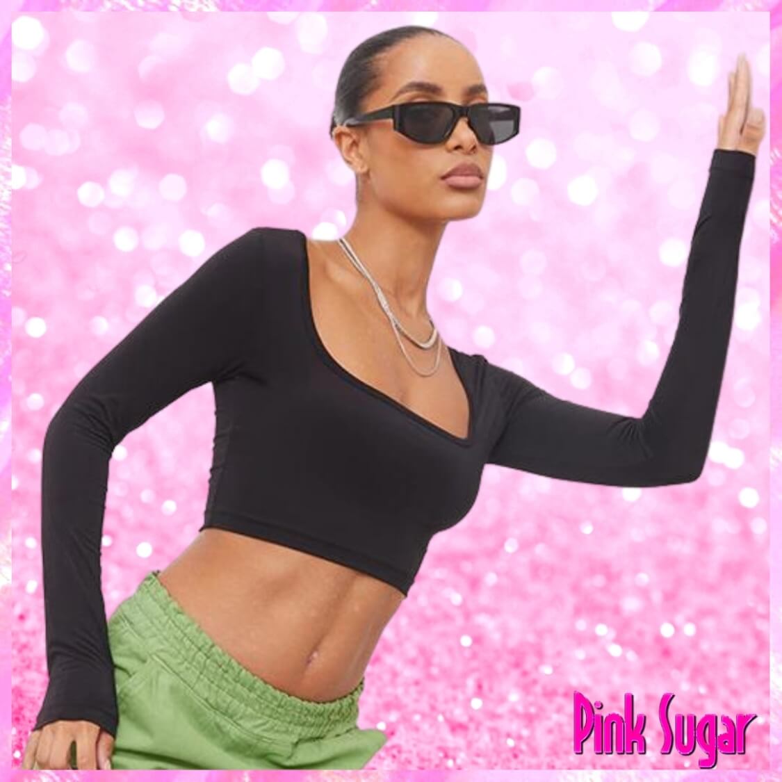Square Neck Crop Top Black