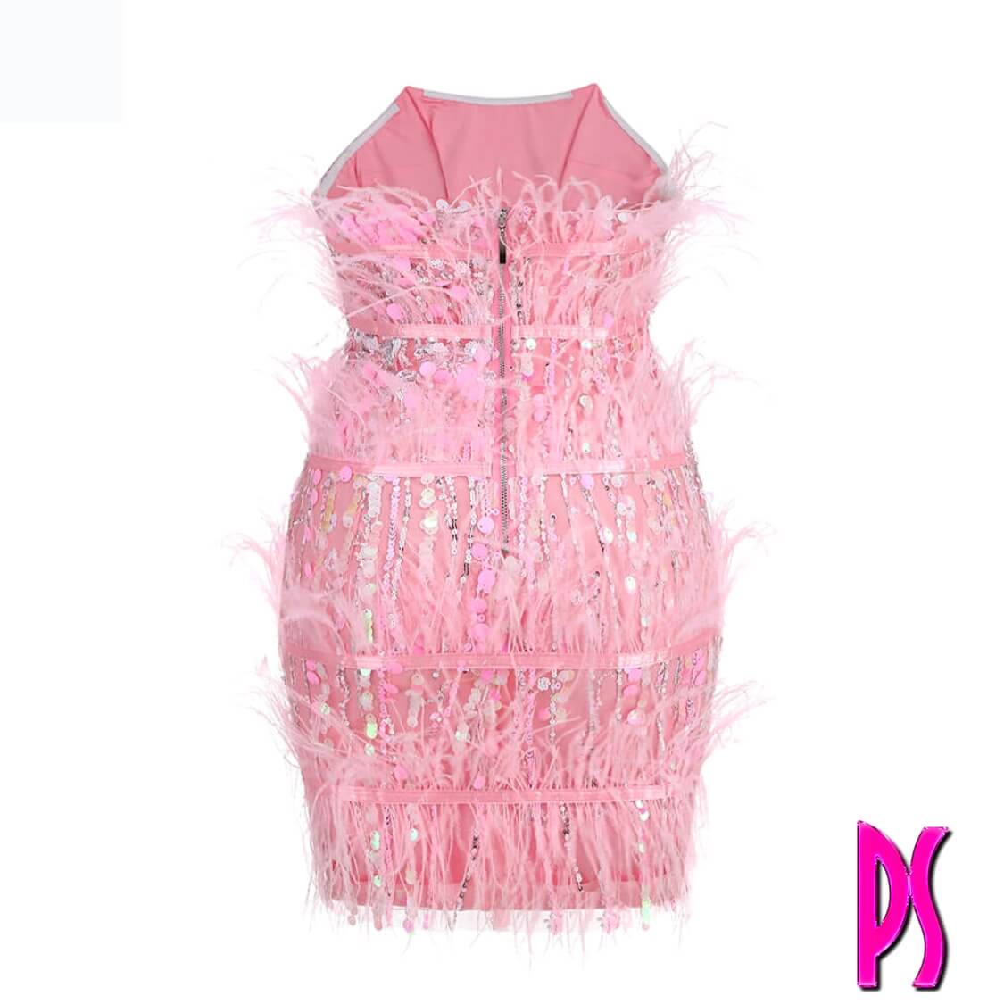 Strapless Sequin Feather Mini Dress