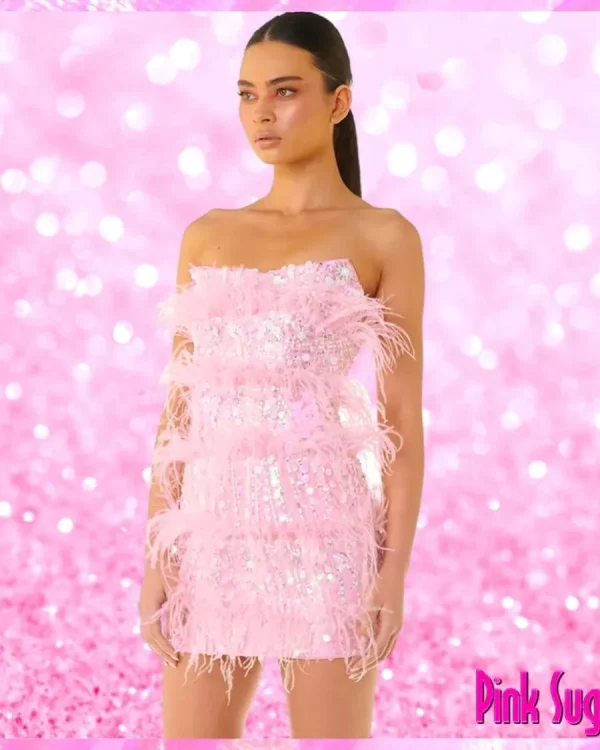 Strapless Sequin Feather Mini Dress