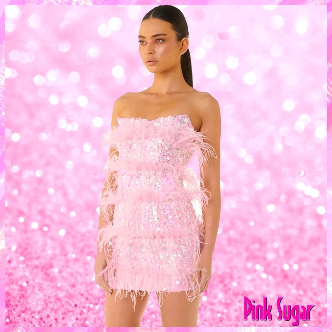Strapless Sequin Feather Mini Dress