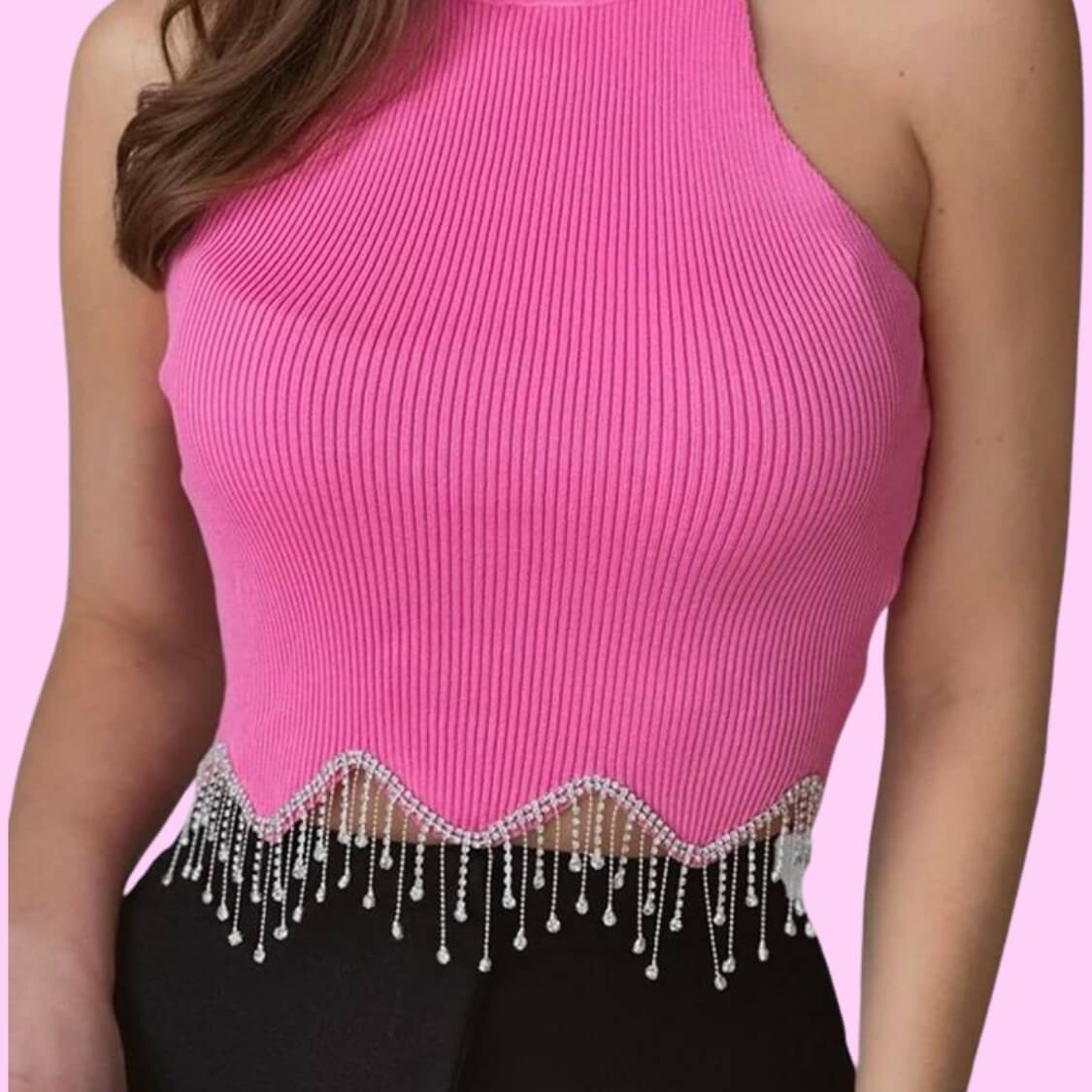 Tassel Rhinestone Top Pink