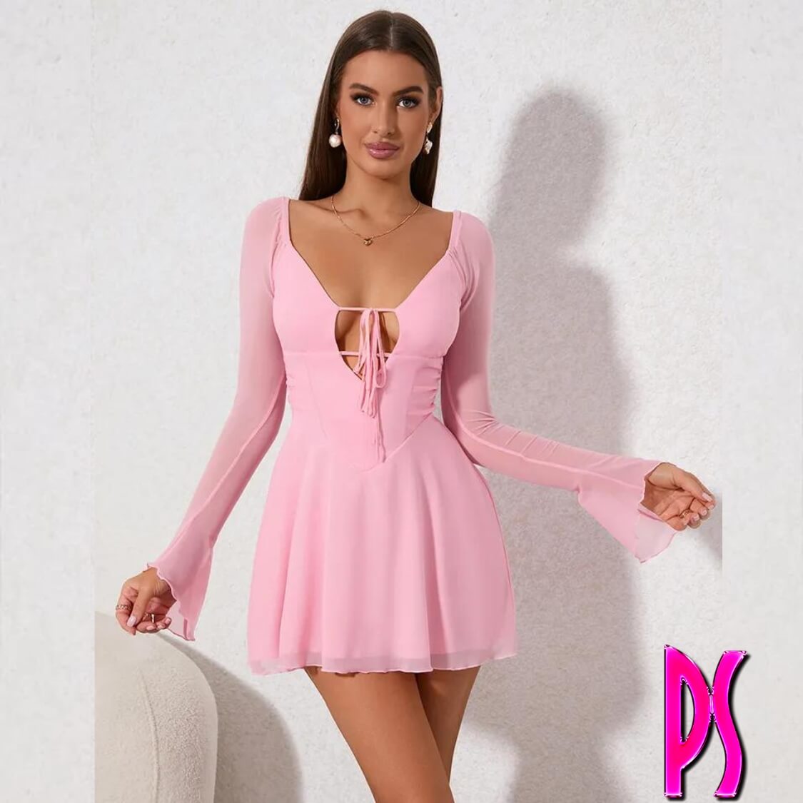 Tie Front Mesh Dress