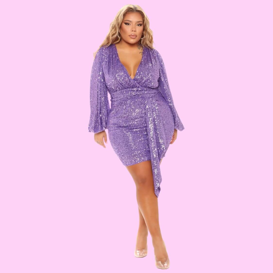 V Neck Sequin Mini Dress