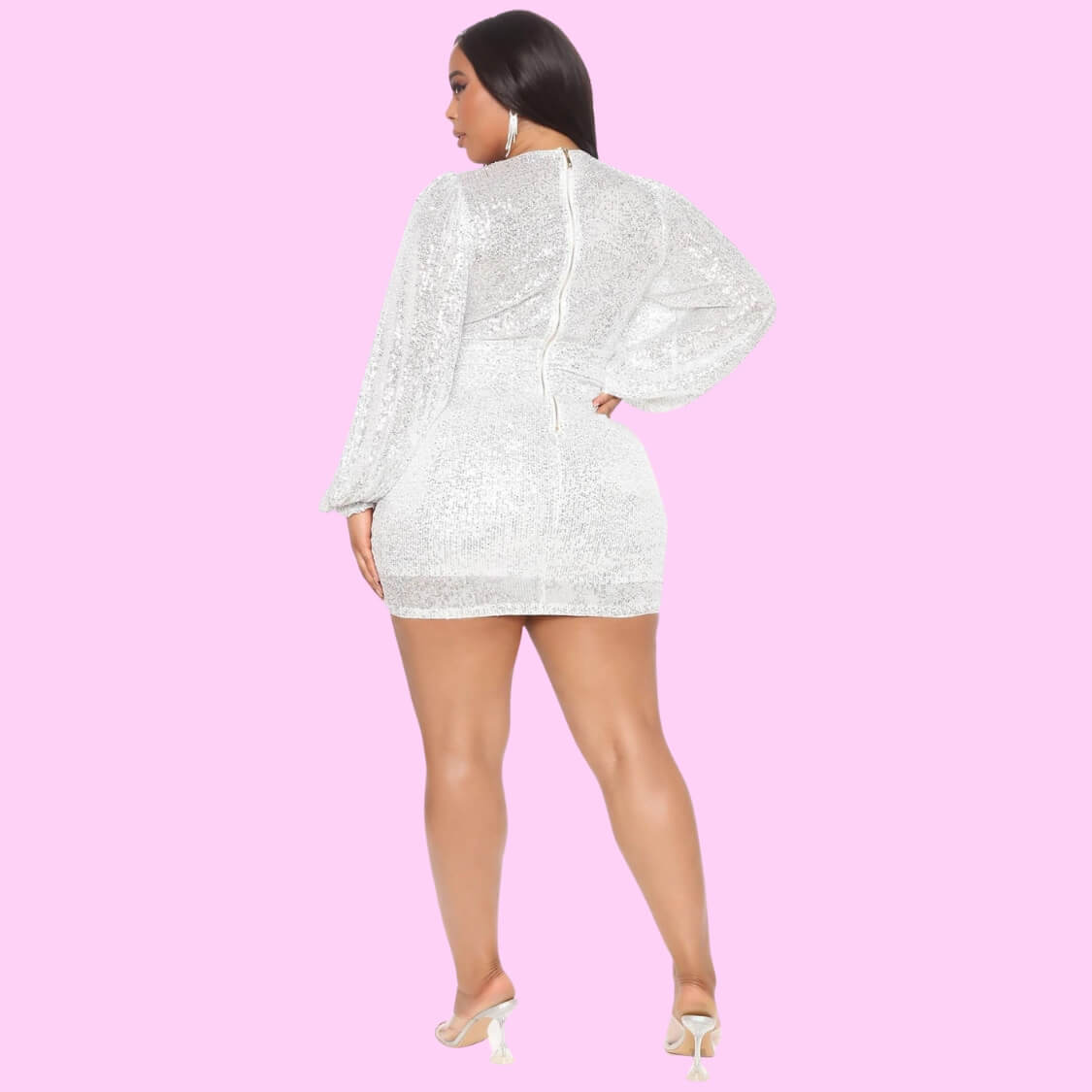 White V Neck Sequin Mini Dress