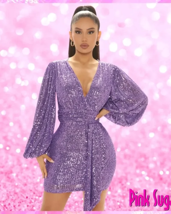 V Neck Sequin Mini Dress