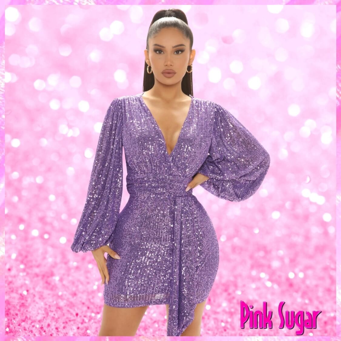 V Neck Sequin Mini Dress