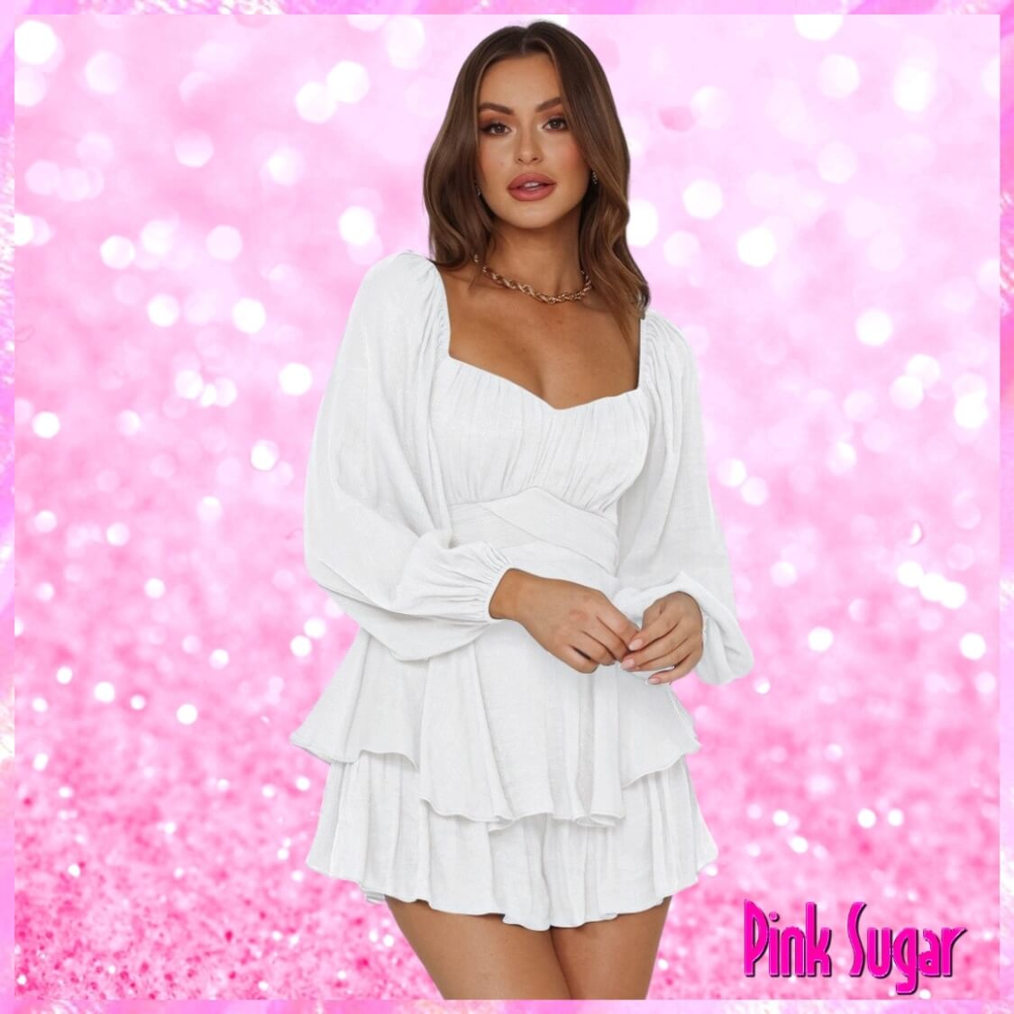 White Square Neck Romper