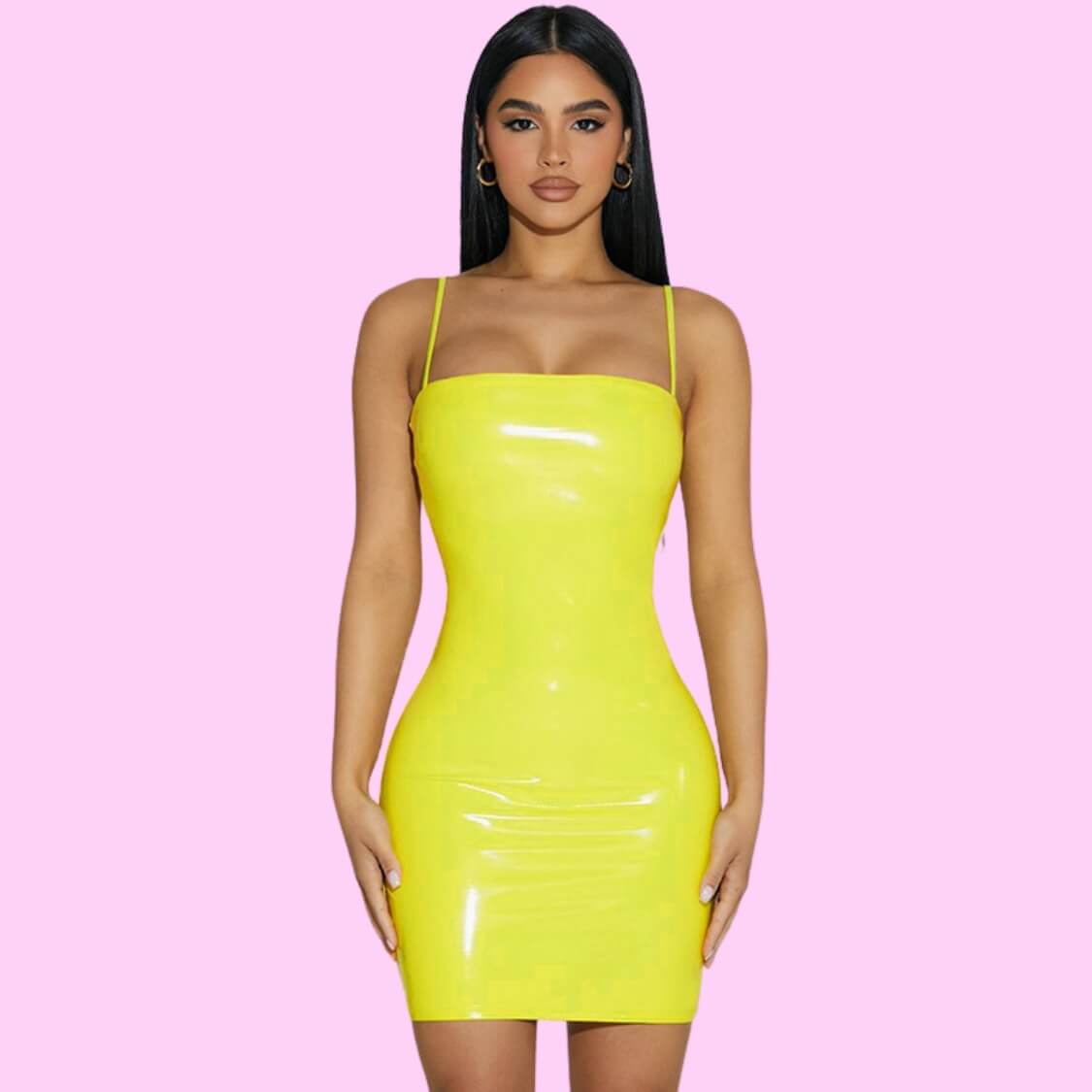Yellow Faux Patent Leather Mini Dress