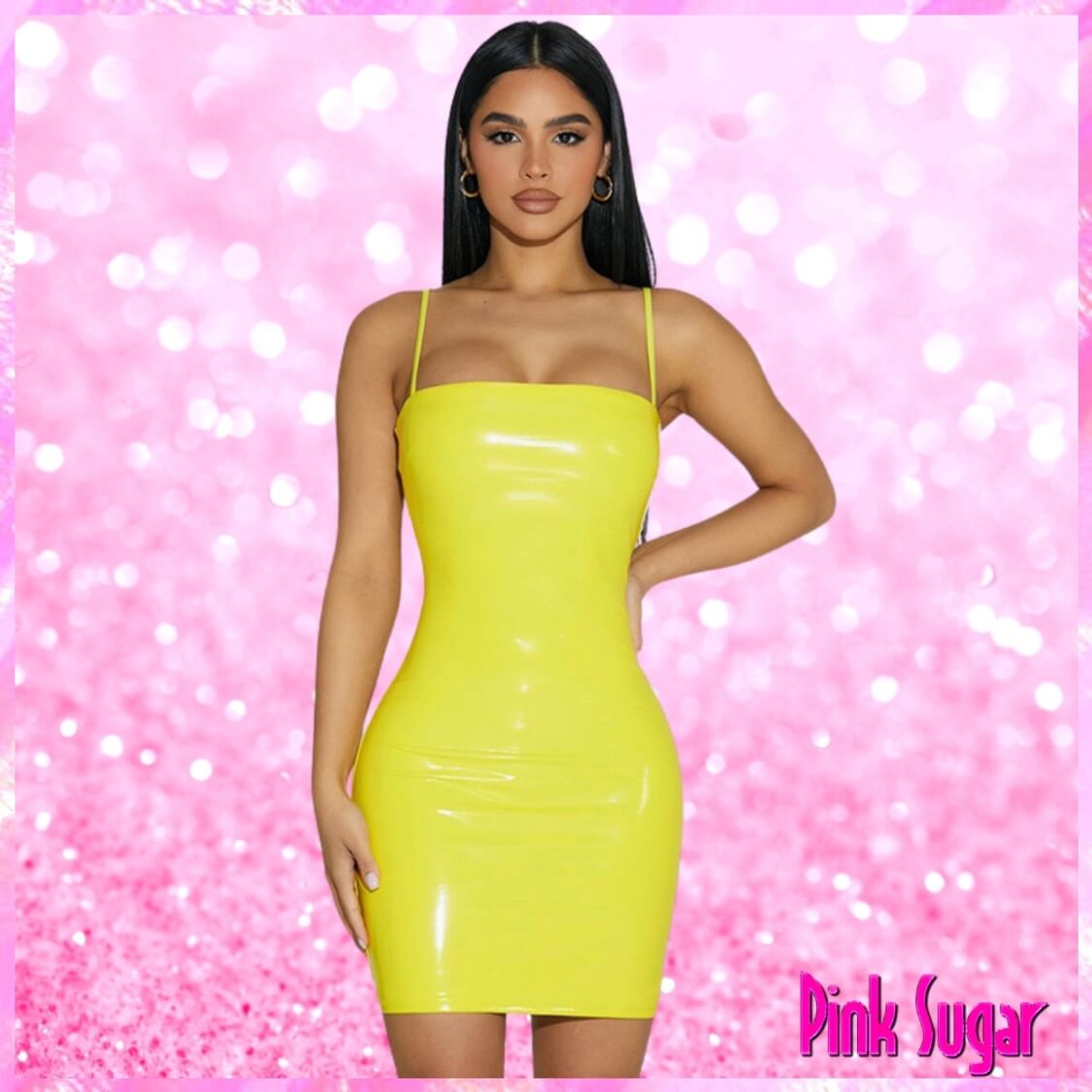 Yellow Faux Patent Leather Mini Dress