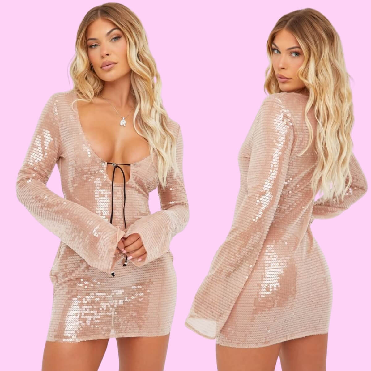Long Sleeve Keyhole Detail Mini Bodycon Dress