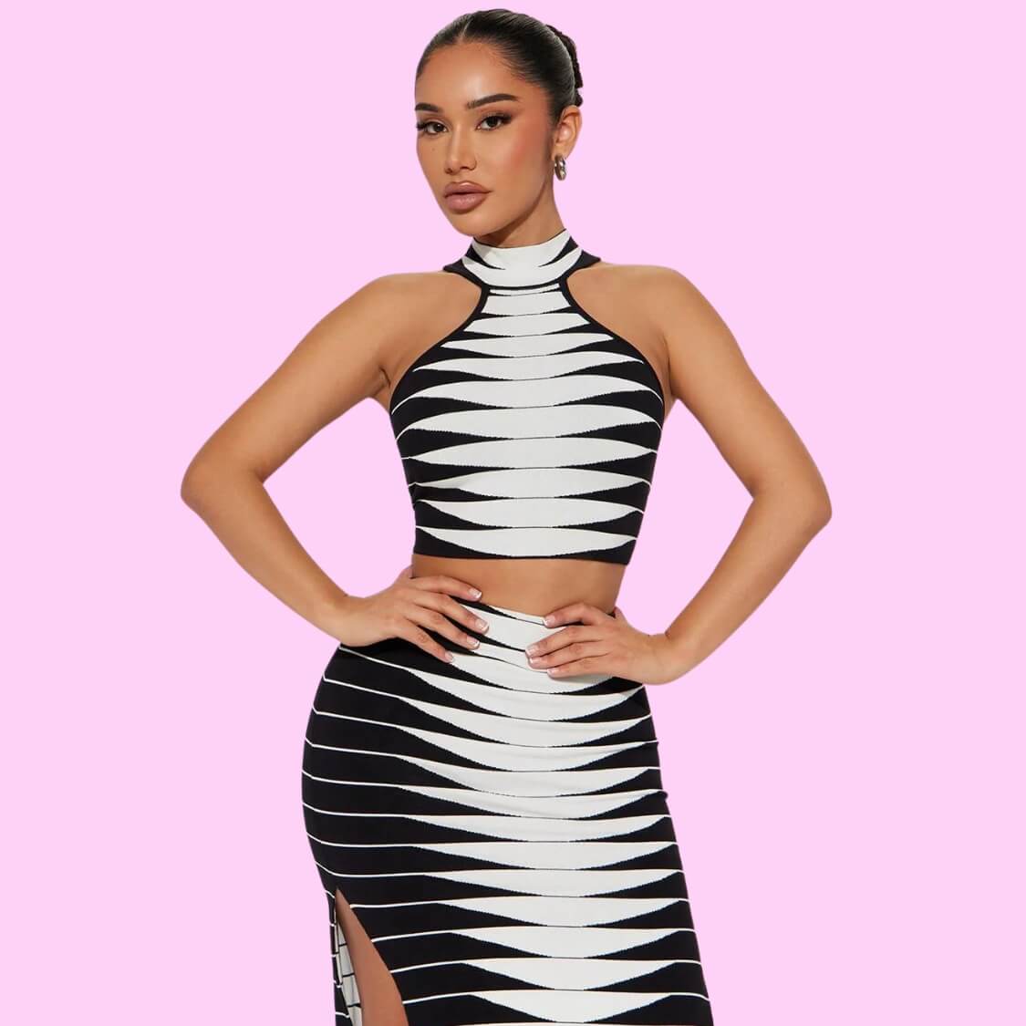 2 Piece Maxi Skirt Set Black White