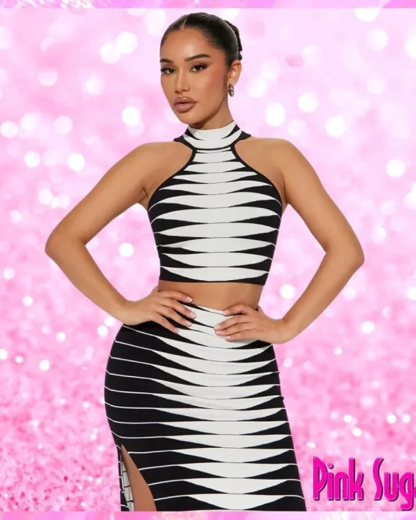 2 Piece Maxi Skirt Set Black White