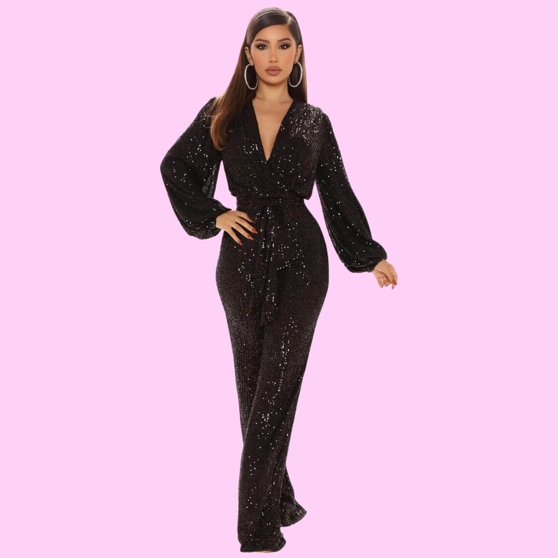 Belted Sequin Jumpsuit