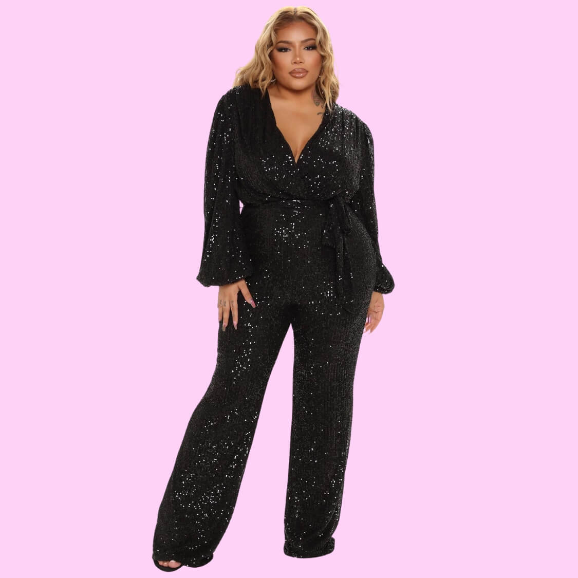 Belted Sequin Jumpsuit