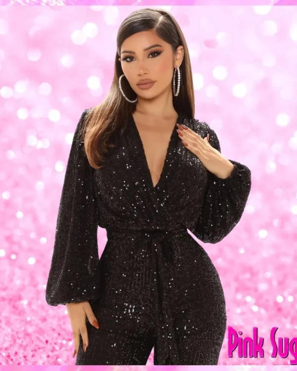 Belted Sequin Jumpsuit