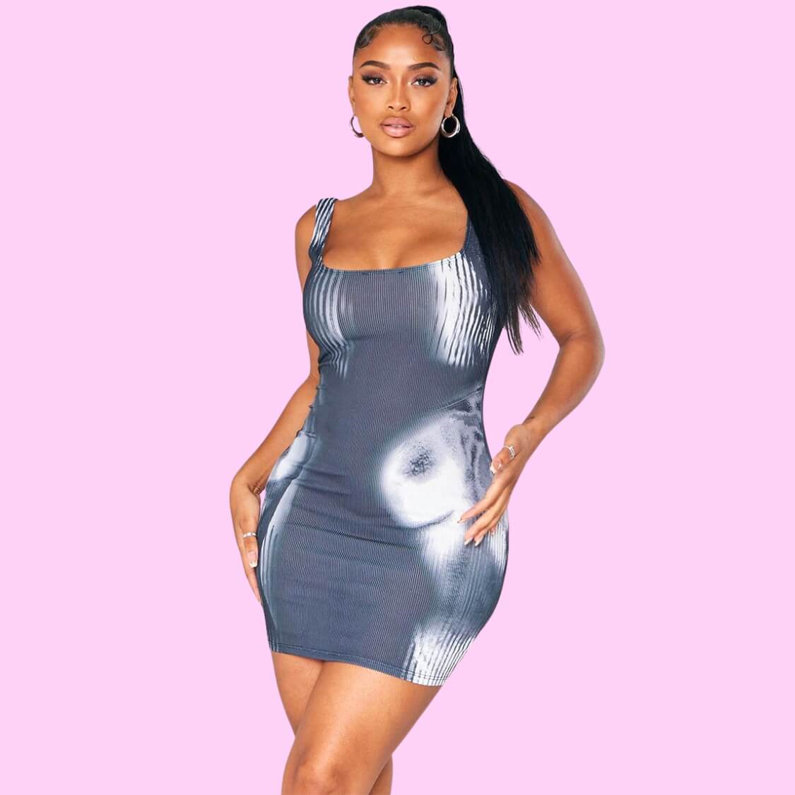 Black Body Print Bodycon Dress