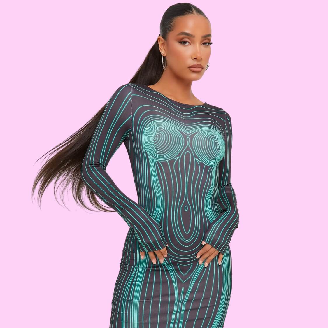 Body Print Bodycon Maxi Dress
