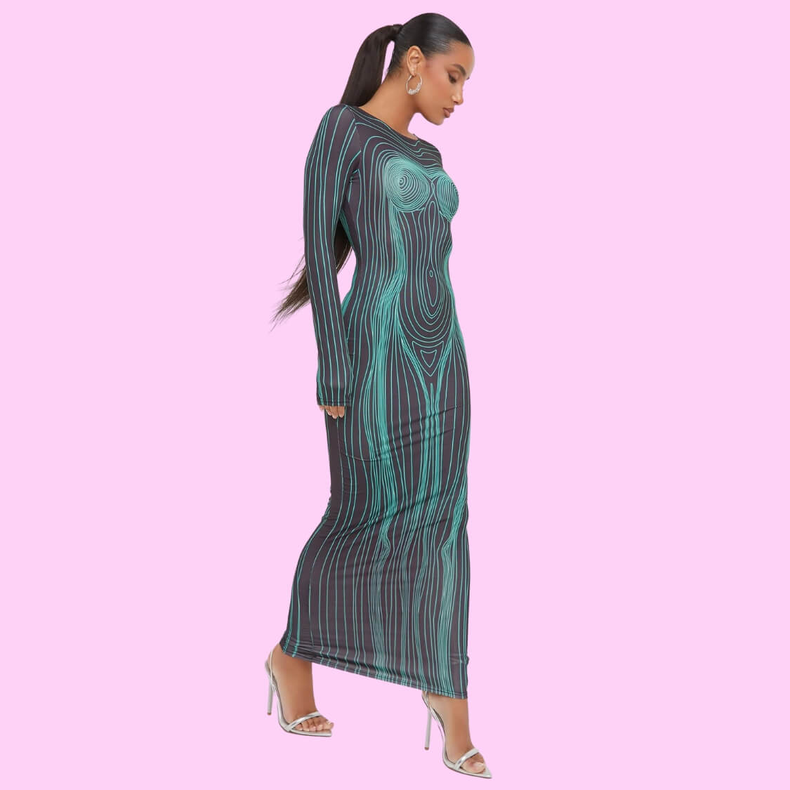 Body Print Bodycon Maxi Dress