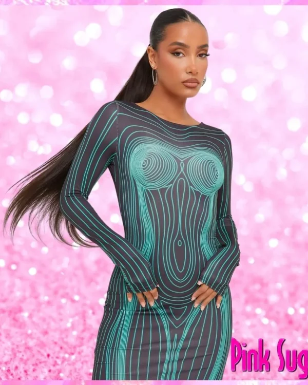 Body Print Bodycon Maxi Dress