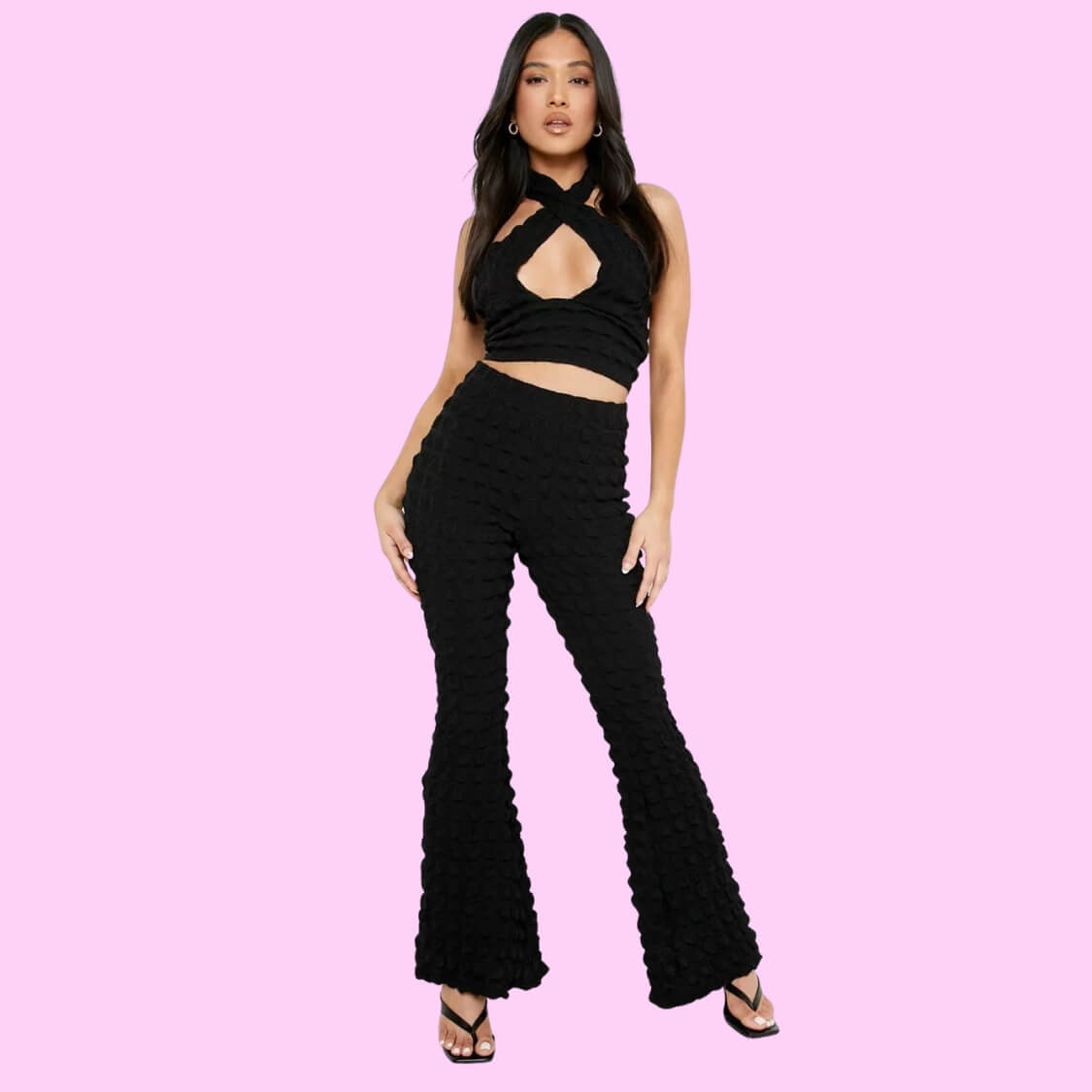 Bubble Jersey Flare Pants Set 