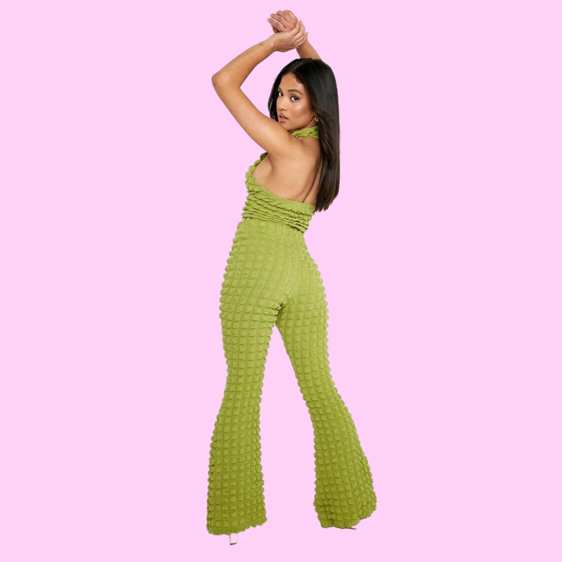 Bubble Jersey Flare Pants Set Lime