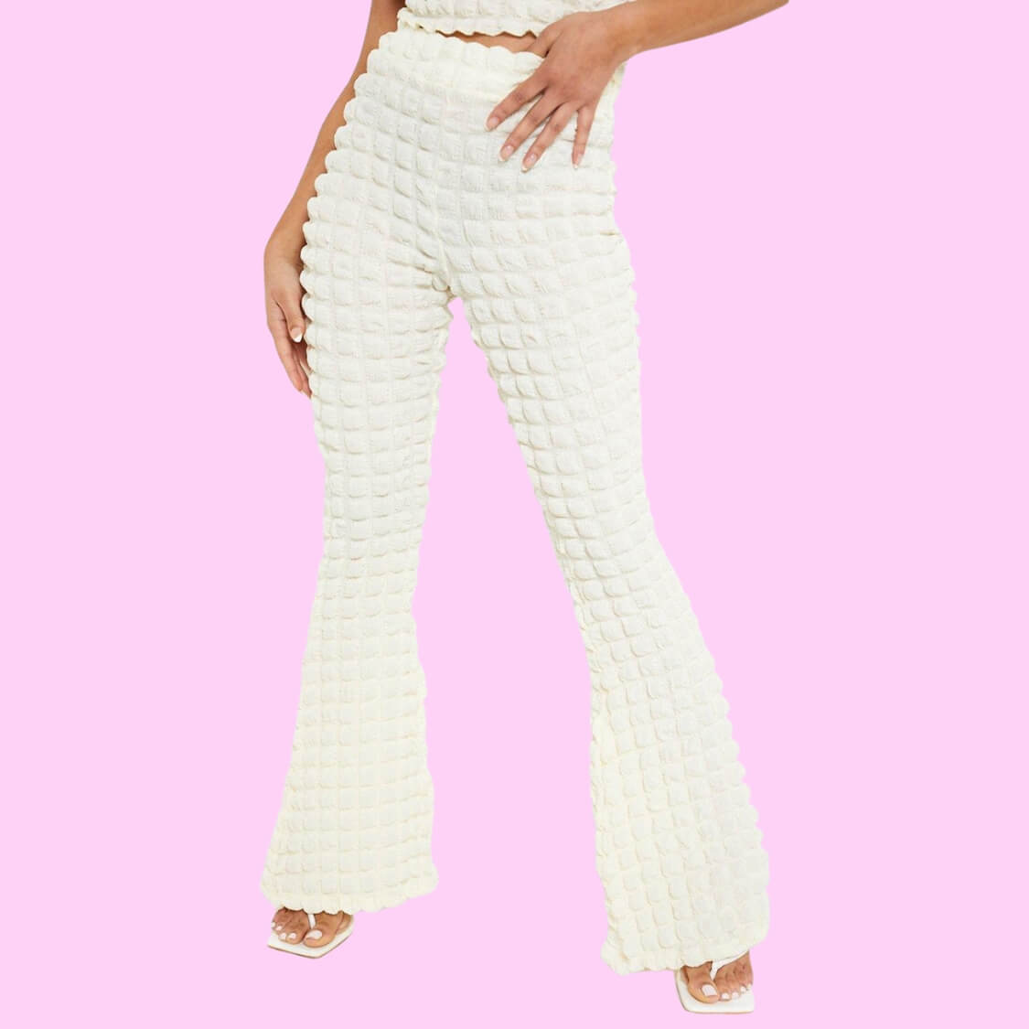 Bubble Jersey Flare Pants Set White