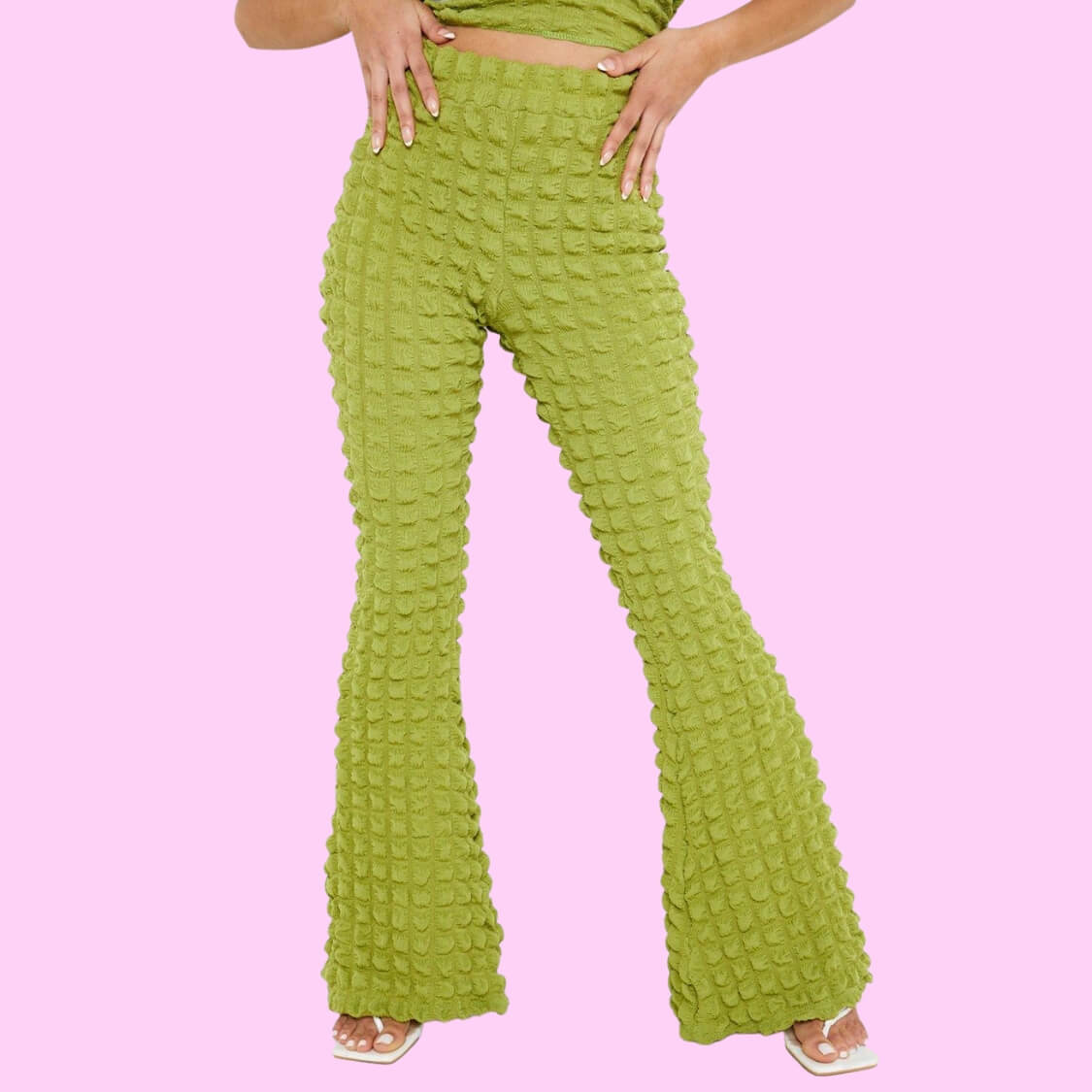 Bubble Jersey Flare Pants Set Lime