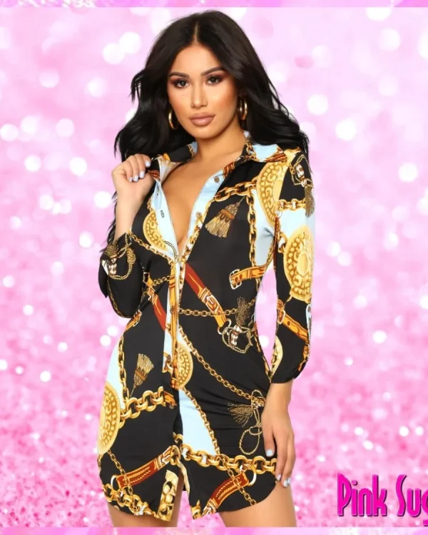 Chain Print Shirt Dress
