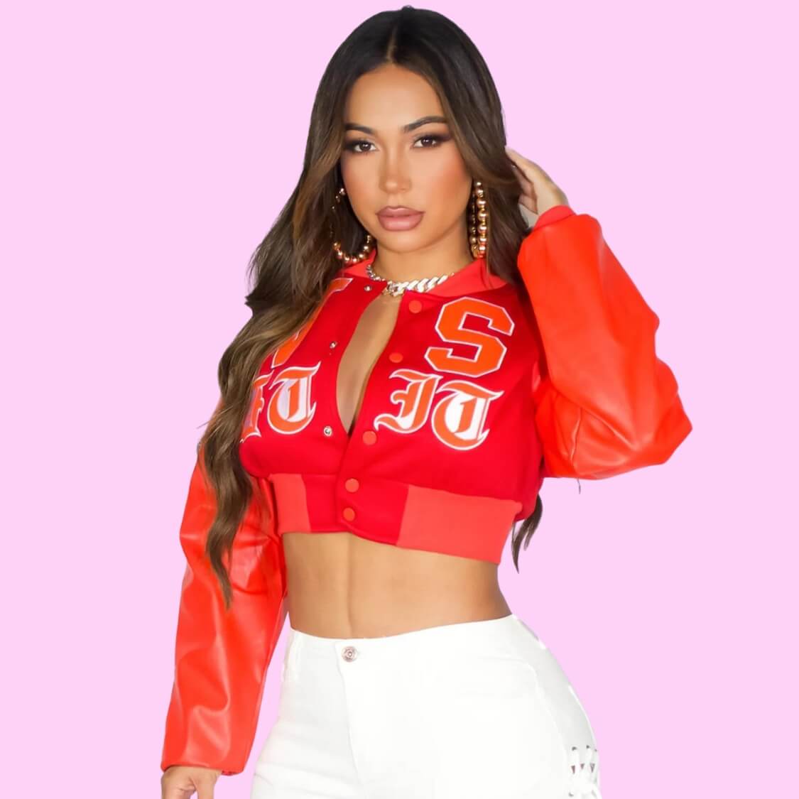 Cropped Embroidered Bomber Jacket