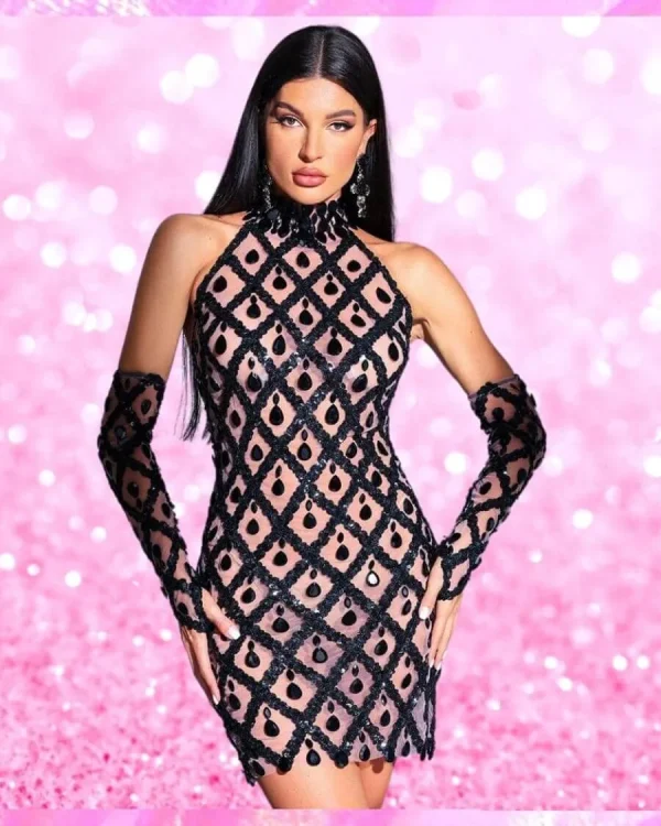 Crystal Mesh Mini Dress