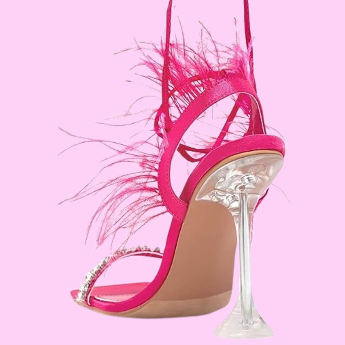 Diamante Feather Heels Pink