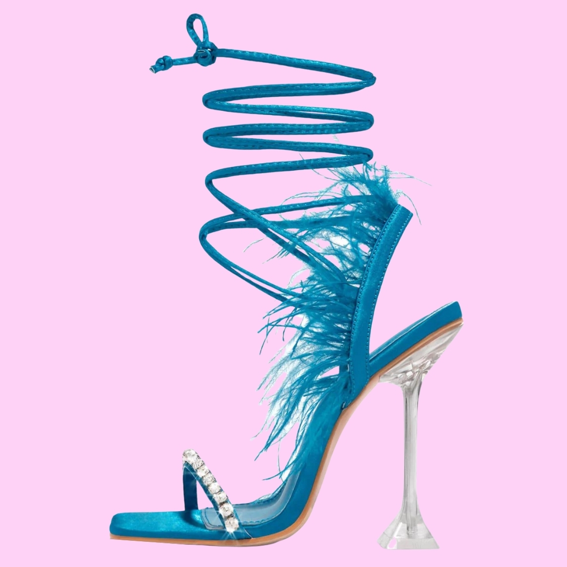 Diamante Feather Heels Blue