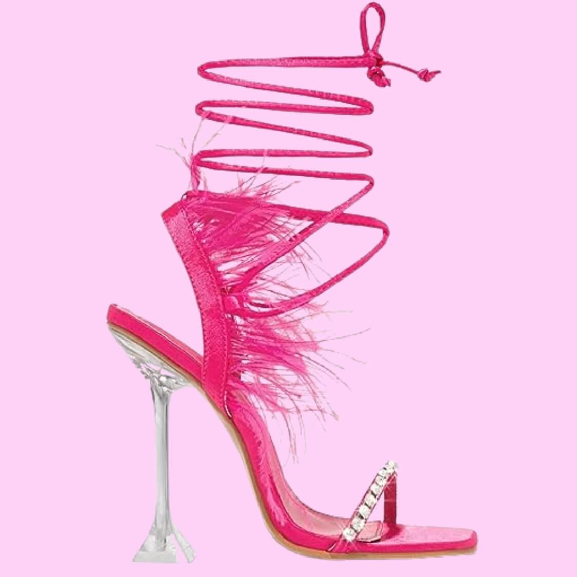 Diamante Feather Heels Pink