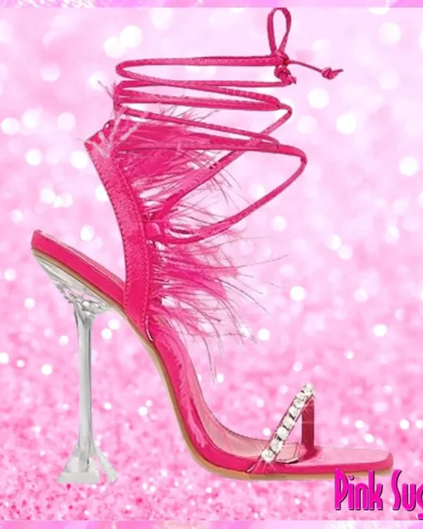 Diamante Feather Heels Pink
