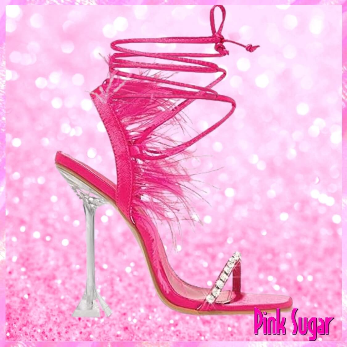 Diamante Feather Heels Pink