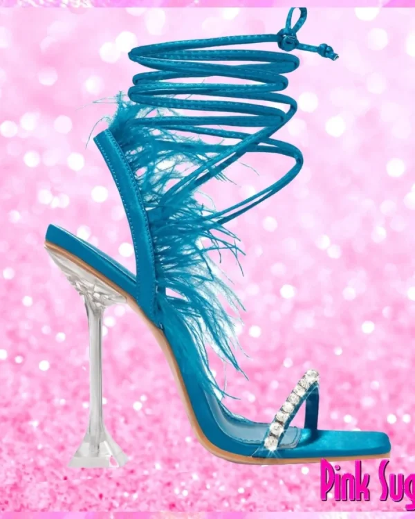 Diamante Feather Heels Blue