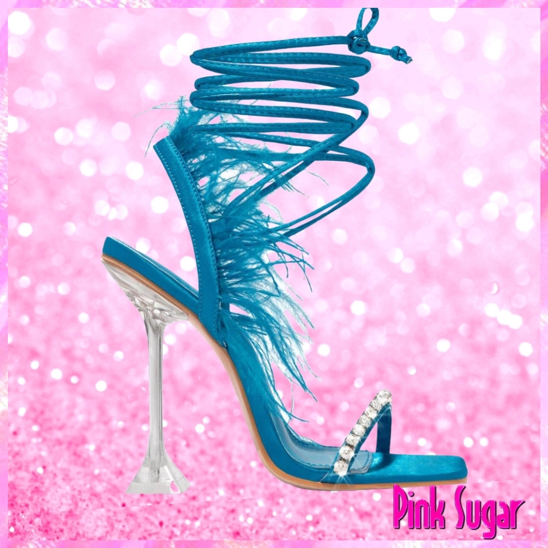 Diamante Feather Heels Blue
