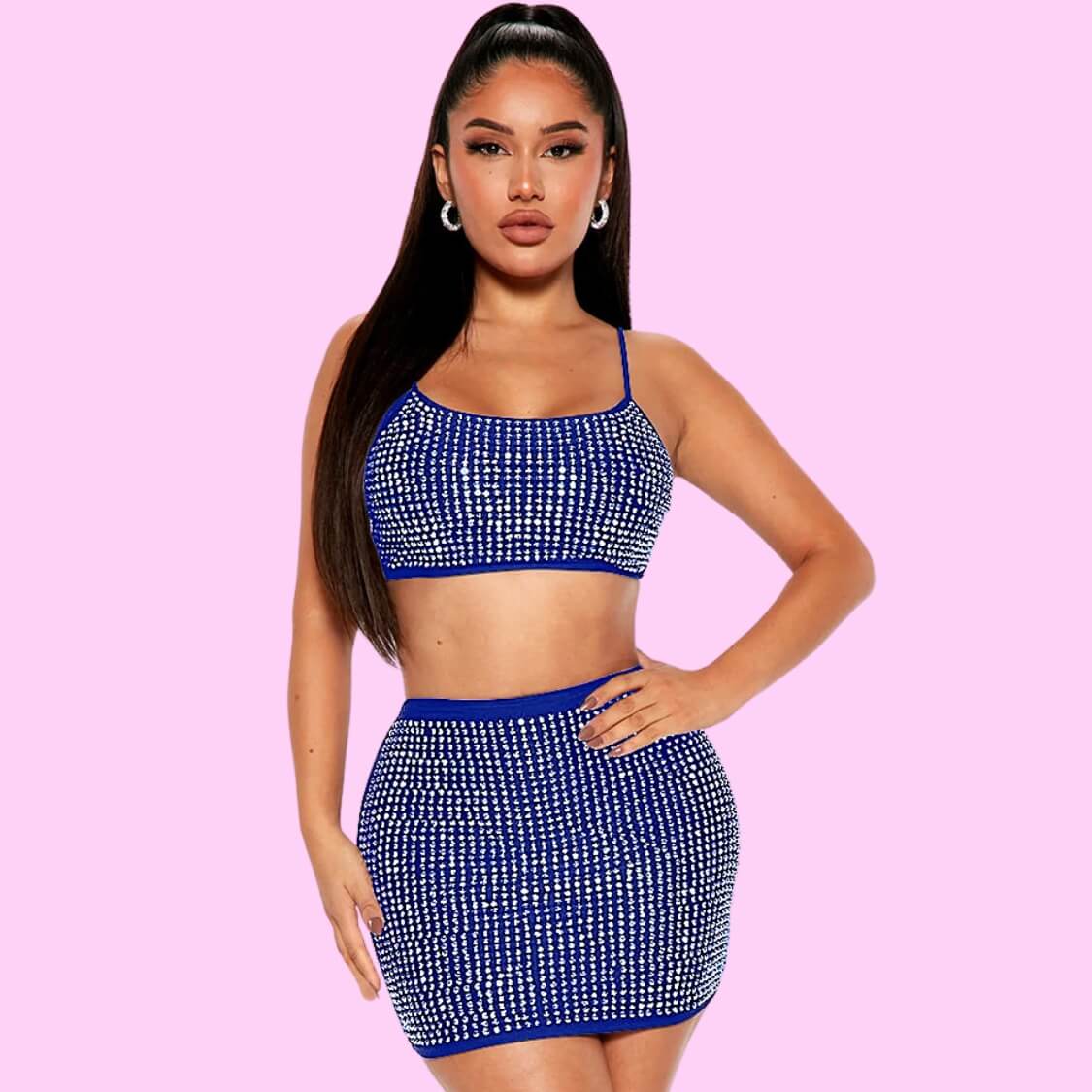 Diamond Two Piece Skirt Set Blue