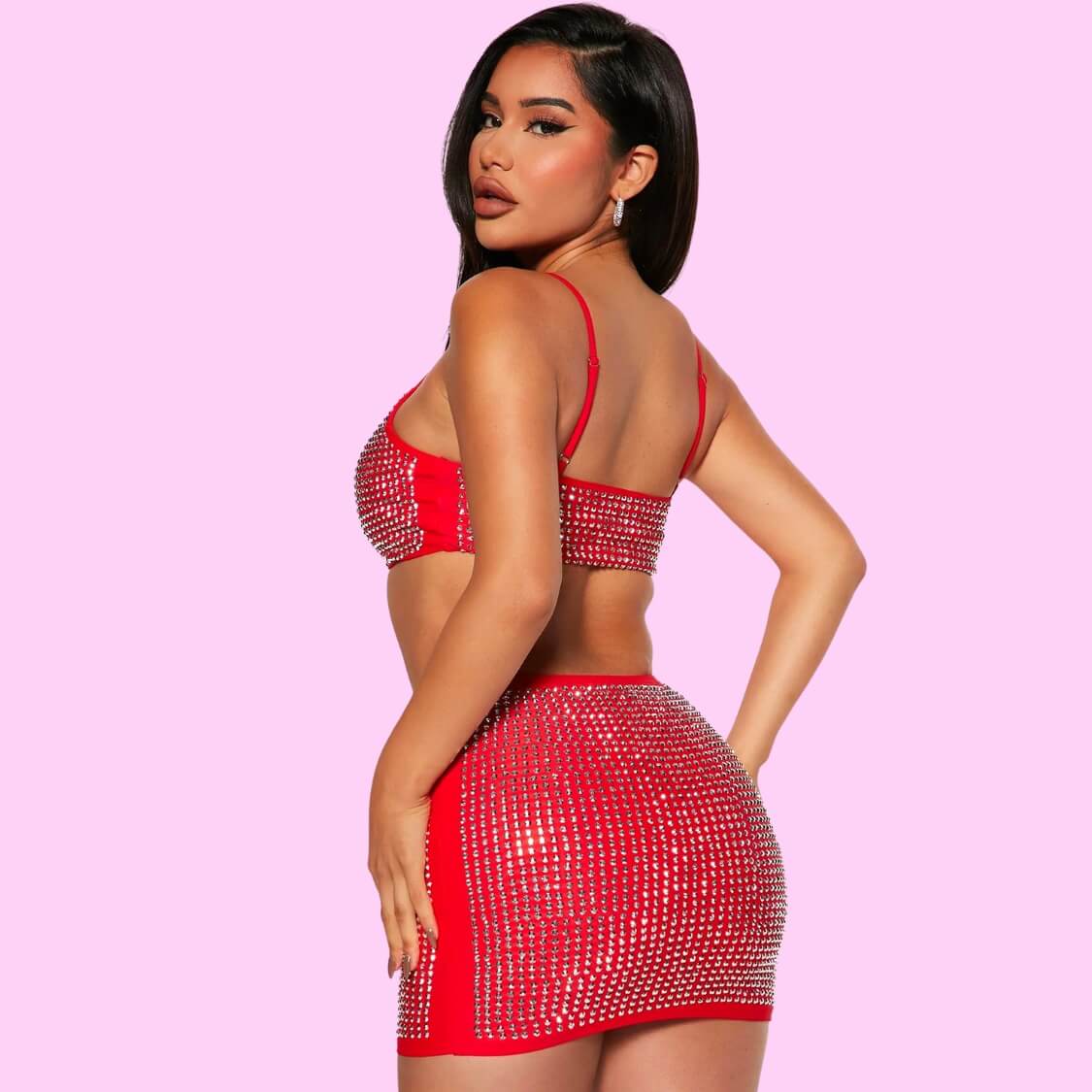 Diamond Two Piece Skirt Set Red