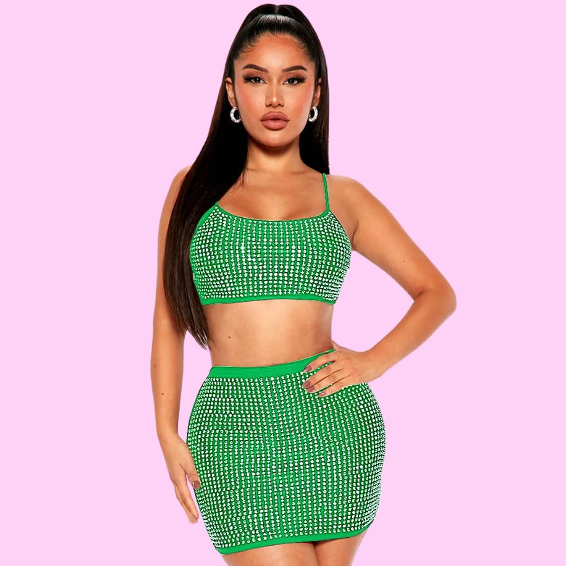 Diamond Two Piece Skirt Set Green