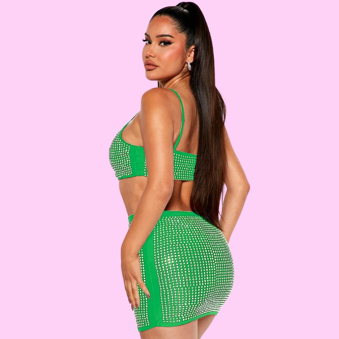 Diamond Two Piece Skirt Set Green