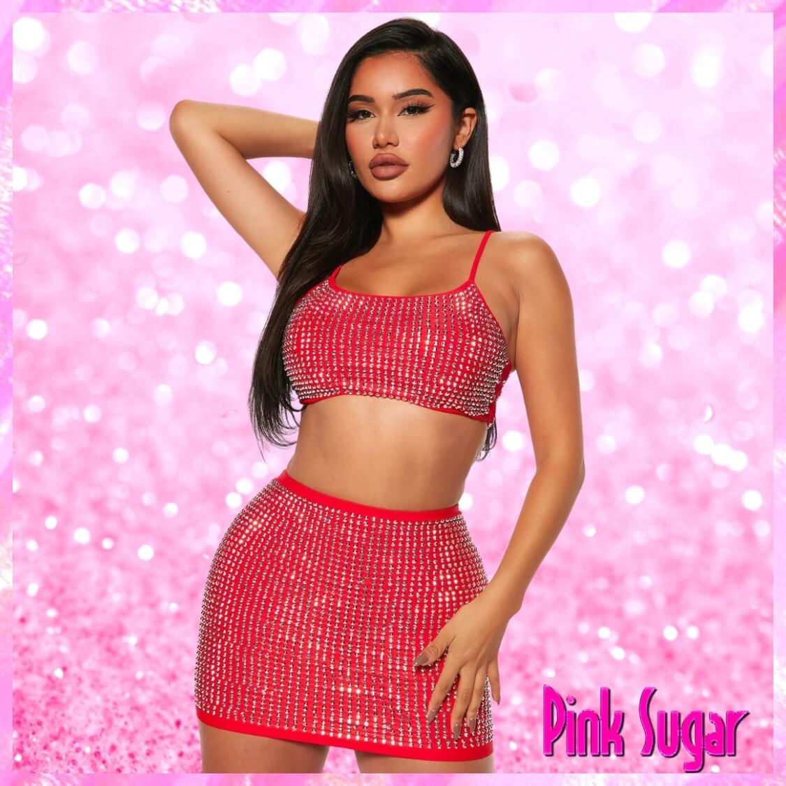 Diamond Two Piece Skirt Set Red