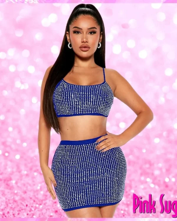 Diamond Two Piece Skirt Set Blue