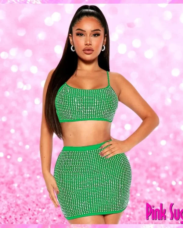 Diamond Two Piece Skirt Set Green
