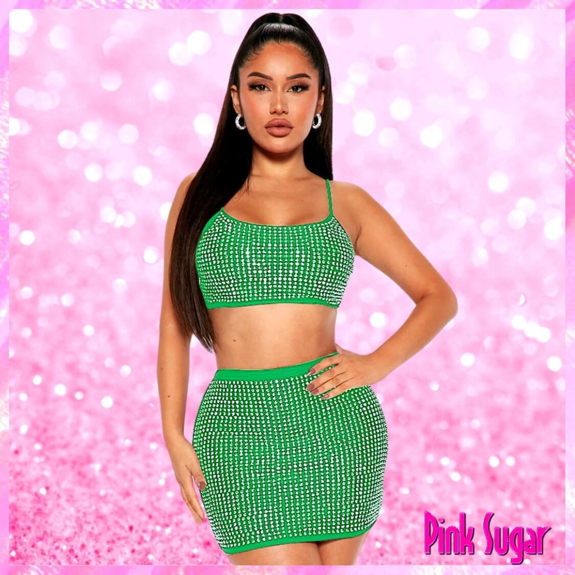 Diamond Two Piece Skirt Set Green