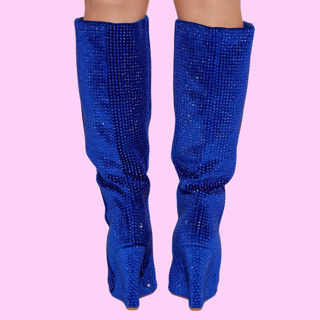 Embellished Knee High Wedge Boots Blue