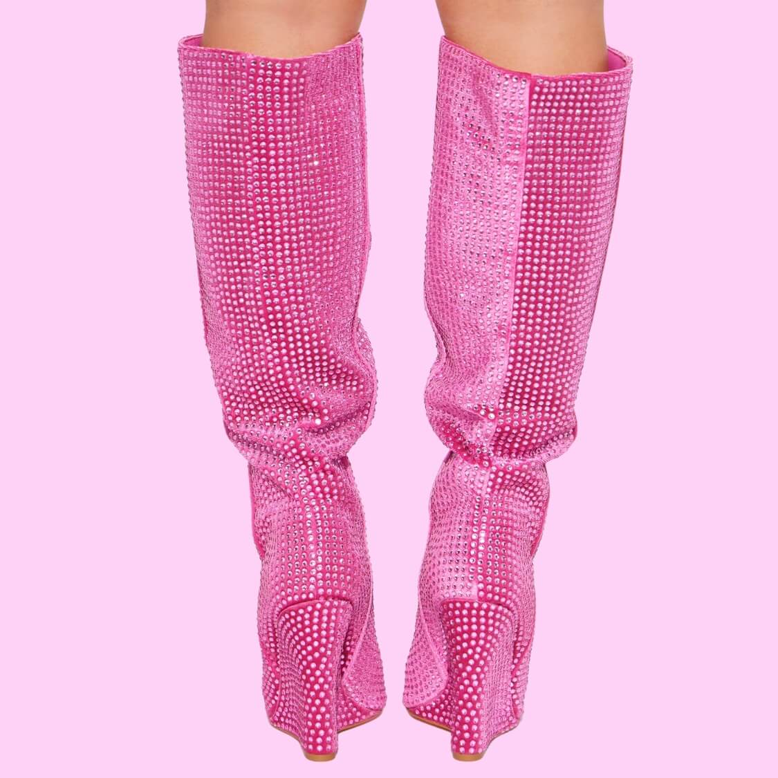 Embellished Knee High Wedge Boots