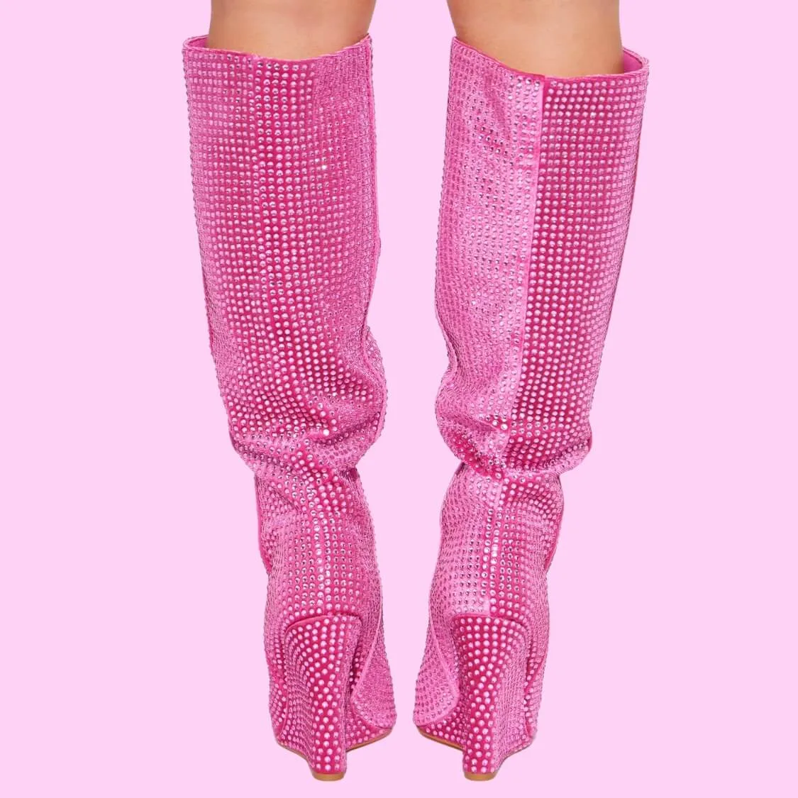 Embellished Knee High Wedge Boots