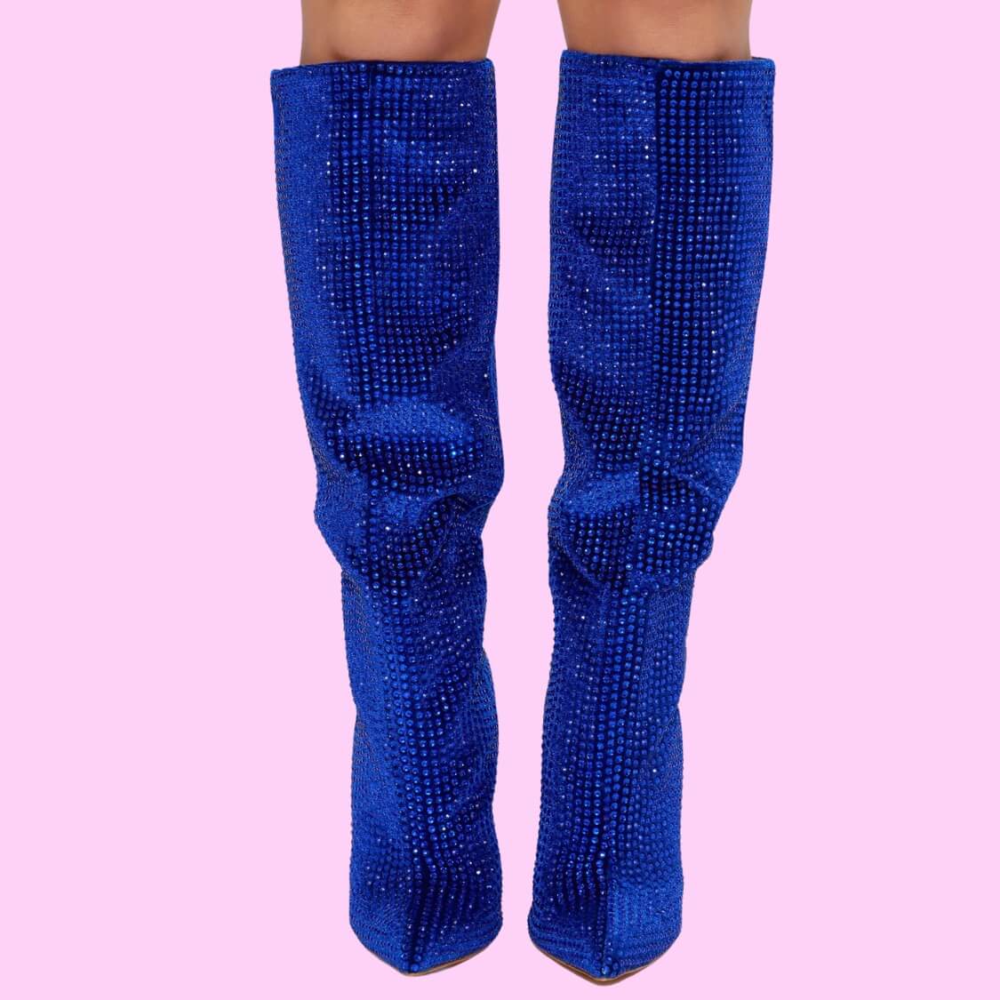 Embellished Knee High Wedge Boots Blue